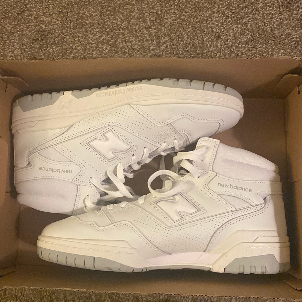 New Balance 650 White high tops.